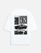1969 Mustang classic muscle car back print oversized t-shirt, white, back view