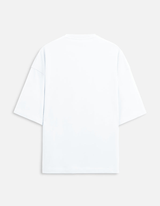 Ride More Worry Less adventure biker oversized t-shirt, white, back view