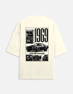 1969 Mustang classic muscle car back print oversized t-shirt, off white, back view