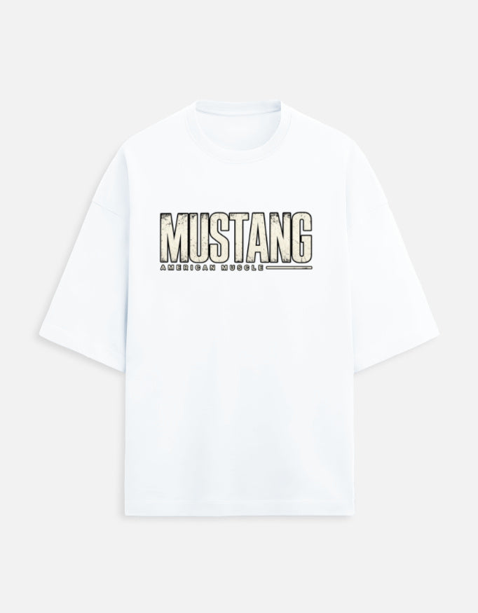 Mustang American Muscle oversized terry t-shirt, white, front view