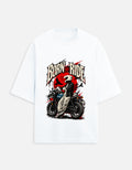 Born to Ride biker oversized t-shirt, white, front view