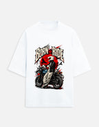Born to Ride biker oversized t-shirt, white, front view