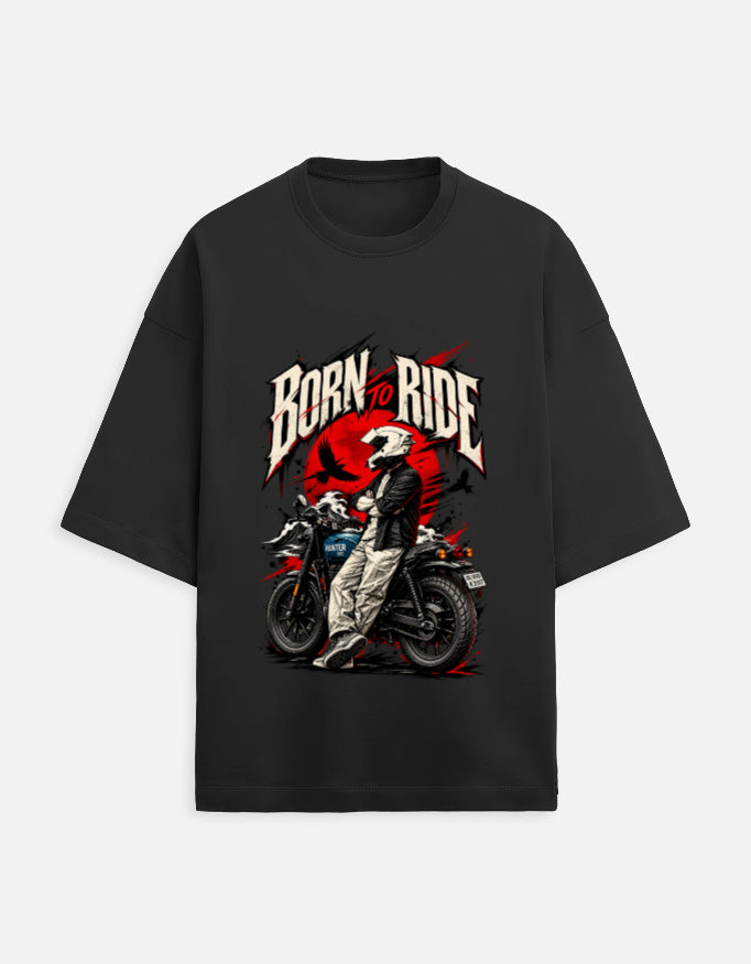 Born to Ride biker oversized t-shirt, black, front view