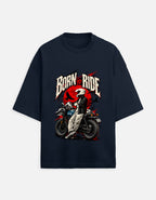 Born to Ride biker oversized t-shirt, navy blue, front view
