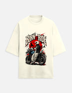 Born to Ride biker oversized t-shirt, off white, front view