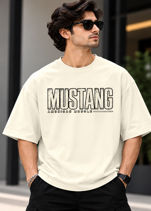 1969 Mustang American Muscle Oversized T-Shirt – Classic Car Back Print Terry Tee