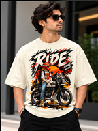 Ride More Worry Less Oversized T-Shirt – Adventure Biker Graphic Terry Tee